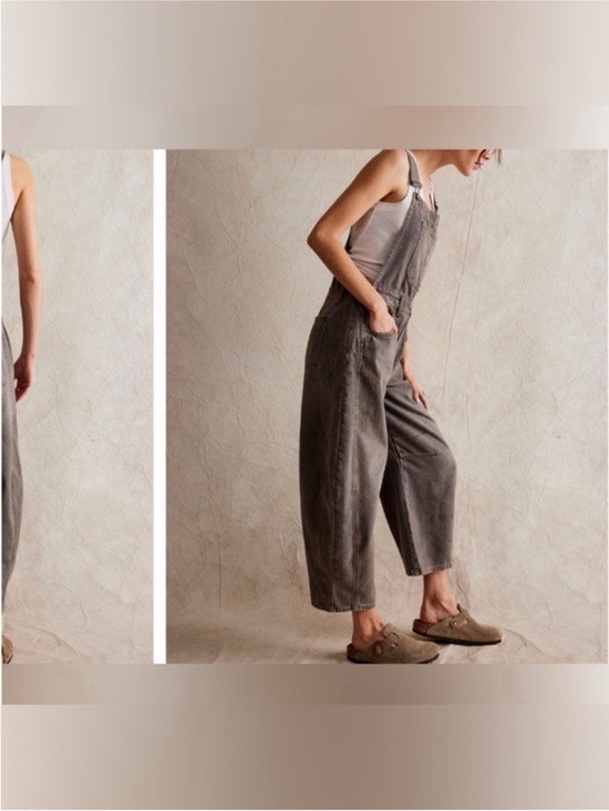 NWOT Free People We The Free Good Luck Barrel Overalls - archive grey - XS - Picture 6 of 11
